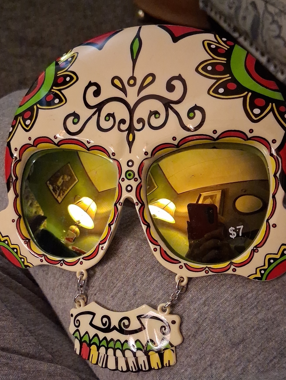 White Sugar Skull Sunglasses with Yellow Mirror Lenses